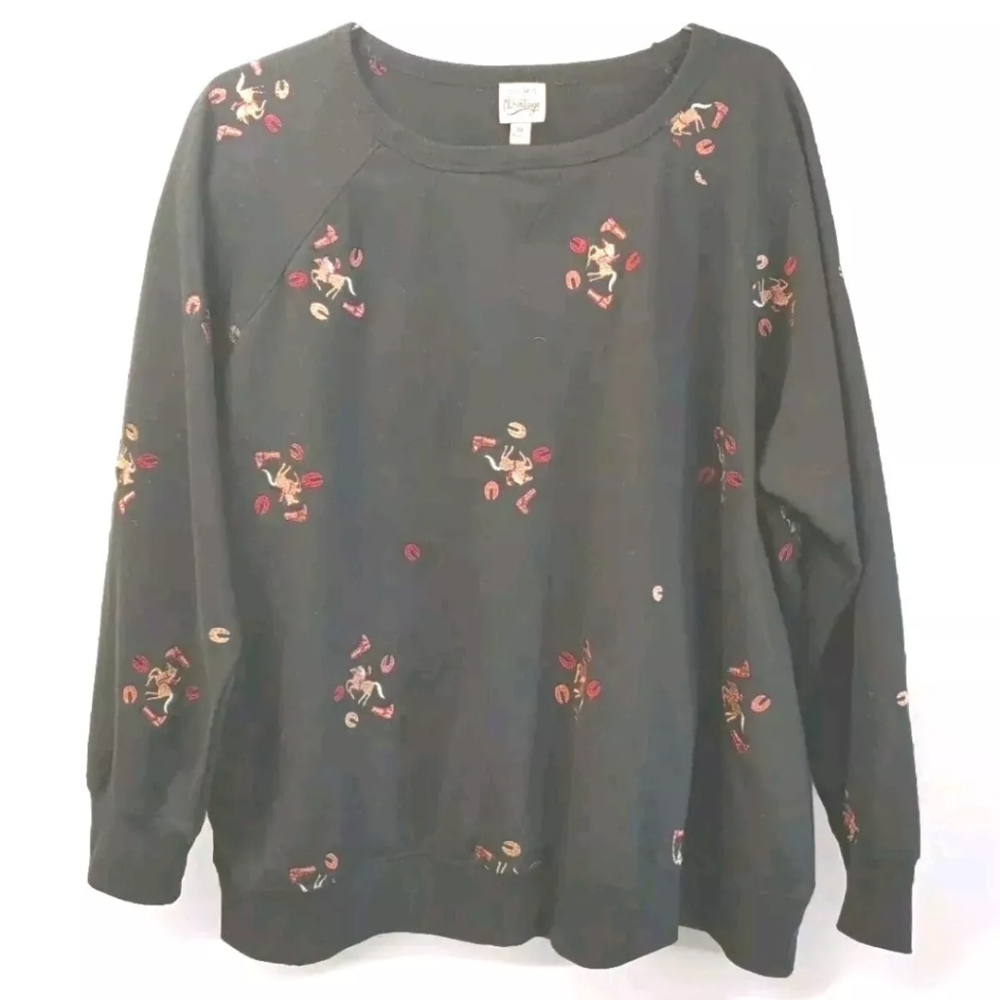 Como Vintage Western Embroider Raglan Sweatshirt Woman Plus 3X Cowgirl Horse